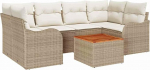 7-teilige Garten Sofa Set mit Kissen Beige Poly Rattan Akazie, 2-Sitzer Garten Sofa mit Kissen Beige Poly Rattan Gartenlounge Model3347407