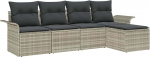 5-teiliges Garten-Sofa Set mit Kissen Hellgrau Poly-Rattan, 2-Sitzer Garten-Sofa mit Stauraum & Kissen Hellgrau Poly-Rattan Gartenlounge Model3353991