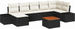 8-teiliges Gartensofa-Set mit Kissen Schwarz Poly-Rattan Akazie Gartenlounge Model3347985