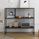 Konsoollaud, sissep&auml;&auml;sulaud, metallist diivanilaud riiulitega, kitsas esiku laud fuajeesse, elutuppa, magamistuppa, ei vaja kokkupanekut (must, 90 cm)