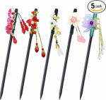 Saijer Hair Sticks, Pack of 5 Chinese Hair Sticks, Vintage Hair Chopsticks, Hairpin Hair Clips, Hair Sticks, Hair Accessories, Hair Sticks, Flower Hair Sticks for Women, Girls, Hair Accessories