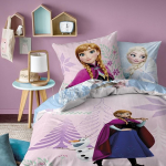 Disney Frozen Winter Bed Linen Set 135 x 200 cm 80 x 80 cm Frozen Girls Bedding with Anna and Elsa Diamonds Motif 100% Cotton Flannel Quality with Zip