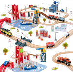 Giant bean Wooden Train Set, 117 Pieces City Train Set for Children, Expandable Wooden Train Set, Toddler Toy, Gift for Boys and Girls from 3 Years