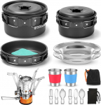 Odoland Camping Camping Set with Pots and Pan Cup Plate Cutlery Foldable Tableware for 1-2 People Lightweight and Compact for Camping Trekking Picnic Hiking