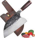 Promithi Japanese Knife - Damascus Carbon Steel Handmade Kitchen Knife / Chopper - Sharp Knife with Sheath - Used for Chopping Bone & Meat - Boning Knife with Wooden Handle