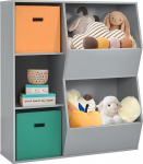 DREAMADE Children's Shelf with 5 Shelves and 2 Fabric Boxes, Storage Shelf, Bookcase for Children, Toy Organiser, Toy Shelf for Children's Room, Playroom and Nursery (Grey, 5 Shelves)