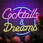 Cocktails & Dreams Neon Sign, Cocktails Neon Sign Neon Light Wall Decoration, Luminous Lettering koos USB-ga magamistoale, baarile, kaupluse aknale, hotellile, kodubaarile, klubile, kaubanduslikule kaupluse aknale