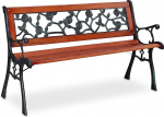 Relaxdays Garden Bench, Rose Pattern, 2 Seater, Wood & Cast Iron, Balcony & Patio, Bench, 73 x 125 x 52.5 cm, Natural/Green