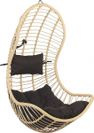 Modern Hanging Basket Chair Beige / Natural Rattan with Cushion in Black Pineto
