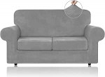 WEERRW Velvet diivanikatted 2 padja jaoks, diivan diivan - High Stretch Luxury Velvet Plush 3 t&uuml;kki diivanikatted elastse p&otilde;hjaga, m&ouml;&ouml;bli kaitsja lemmikloomadele, masinpesu, Silver Grey, Medium