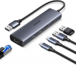 UGREEN USB 3.2 Hub LAN adapter Ethernet adapter 2 x USB C porti ja 2 x USB A porti, USB A kuni RJ45 Gigabit v&otilde;rguadapter, mis &uuml;hildub s&uuml;learvuti, arvuti, kommutaatoriga Windows, MacOS jne.