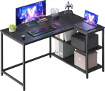 VASAGLE LWD135BE01 L-kujuline nurgapult L-kujuline arvutilaua hoiuruumiga kontorilaua k&otilde;rgusreguleeritav riiul kodukontorile 110 x 80 cm eebenpuu musta v&auml;rvi