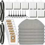 (30 t&uuml;kki) T20+ Ersatzteile kompatibel mit dem Airrobo T20+ Saugroboter, 2 B&uuml;rstenrollen, 8 Seitenb&uuml;rsten, 7 Staubbeutel, 7 HEPA-Filter, 6 Wischpads, Zubeh&ouml;rset.