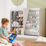 NACHES Laste raamaturiiul, m&auml;nguasjade riiul, pehmed m&auml;nguasjade hoidjad, laste riiul, m&auml;nguasjade organiseerija lastetuppa, m&auml;ngutuppa (valge, 90 x 34 x 80 cm)