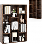 KOMFOTTEU Avatud raamaturiiul 11 sektsiooniga, kuubikriiul, raamaturiiul, vabalt seisev, seisev riiul, kontoririiul, puidust arhiivi riiul, 74 x 24 x 106 cm (pruun)