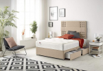 Bed Centre Flexby Divan Bed Set with Memory Foam Sprung Mattress, 2 Drawers with Headboard Available in Various Fabrics and Colours, 90, 122, 152, 152 and 180 cm (140 cm)