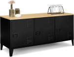 IDMarket - Low Sideboard 113cm Ester 3 Door Metal Black Wood Board Industrial Design