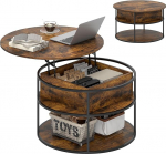 HOMCOM &uuml;mmargune kohvilaud, reguleeritava k&otilde;rgusega, l&auml;bim&otilde;&otilde;t 80 cm, elutoa laud koos riiuliga, t&otilde;stetava plaadiga ja varjatud hoiuruumiga, kohvilaud, k&uuml;ljelaud elutuppa, pruun