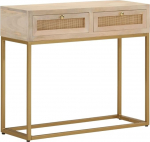 Vintage Konsolentisch mit 2 Schubladen, Metallrahmen, Schmal Flurtisch Eingangstisch Sofatisch f&uuml;r Wohnzimmer Foyer Eingang, 90x30x76 cm Massivholz Mango und Eisen