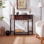 Poolringikujuline konsoollaud sahtlite ja riiulitega, kitsas puidust konsoollaud, koridorilaud, k&uuml;ljelaud, lihtne diivanilaud, elutuppa, fuajeesse, magamistuppa (pruun, 120 cm / 47.2 tolli)