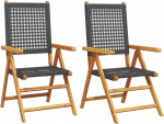 vidaXL Aiatoolid 2 aiatoolist koosnev komplekt lamamistoolide komplekt, aiatool aeda r&otilde;dule patio tooli komplekt aiam&ouml;&ouml;bel must t&auml;ispuidust akaatsia pol&uuml; rotangist
