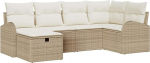 6-teiliges Garten Sofa Set mit Kissen Beige Poly Rattan, 2-Sitzer Garten Sofa mit Stauraum & Kissen Beige Poly Rattan Gartenlounge Model3360412