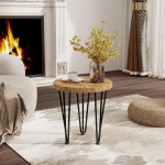 Fun Memories &uuml;mmargune Elm Wood kohvilaud metallist jalgade ja libisemiskindlate jalgadega, maal&auml;hedane k&uuml;ljelaud elutoa magamistuppa 14 x 14 x 16 tolli, naturaalne v&auml;rvus