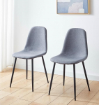 Hallowood Furniture Cullompton Dining Chairs Upholstered Grey Fabric Set of 2 Dining Chairs with Sturdy Metal Legs Black Modern Stylish for Kitchen, Home and Restaurant