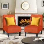 ALISH 2 polsterdatud tooli komplekt, elutoa toolid, k&auml;edeta k&uuml;ljetoolid, magamistoolid kumerate seljatugede ja puidust jalgadega, oranži v&auml;rvi