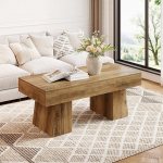 LITTLE TREE Farmhouse Couchtisch, 119 cm, rechteckig, aus Holz, mit dickem Boden, moderner, madal Cocktail-Tee-M&ouml;bel f&uuml;r Wohnzimmer, rustikales Braun