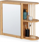 Relaxdays Bamboo Wall Shelf with Mirror, 2 Semi-Open Shelves, 53 x 62 x 20 cm, Bathroom, Hanging, Mirror Cabinet, Natural