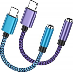 USB C 3,5 mm pistikupesale, 2 Pack USB Type C 3,5 mm k&otilde;rvaklappide pistikupesale, 3,5 mm Aux USB C nailonist k&otilde;rvaklappide adapter iPhone 15 seeria, Samsung Galaxy S24, S23, S22, A55, A15, A35, Pixel,