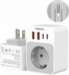 TESSAN kokkupandav USA adapteripesa, 5 in 1 reisimisadapter USA Saksamaa pistik 2 USB C ja 2 USB A, EL-USA adapter Kanada, Tai, Ameerika, Mehhiko pistikupesade jaoks, reisiadapter t&uuml;&uuml;p B.