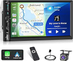 2 DIN raadio tugi traadita CarPlay ja Android auto, 7-tolline 2 DIN autoraadio puuteekraan koos Bluetoothiga, Mirror Link FM SWC EQ t&uuml;&uuml;p C, roolijuhtimispult, tagurduskaamera