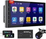 Traadita autode esitusekraan Apple CarPlay & Android auto jaoks, 7-tolline Double DIN autoraadio koos tagantj&auml;rele vaatekaameraga, 2+32GB, Bluetooth, h&auml;&auml;ljuhtimine, peeglilink, GPS-navigatsioon, FM & AM