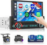 Hikity Autoradio Bluetooth 1 DIN Stereo Auto Bluetooth kompatibel mit Wireless CarPlay & Android Auto, 7 Zoll Touchscreen-Player mit Fahrzeugkamera/FM/Schnellladung f&uuml;r Auto