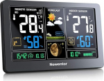 Newentor Wireless Weather Station with Outdoor Sensor, Wireless Weather Station with Weather Forecast, Temperature Warning, DCF Radio-Controlled Clock, Battery Operated and Mains Operated, Black