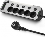 Nurgapistikupesa k&ouml;&ouml;gi ja kontori jaoks, 5-kohaline eraldi l&uuml;litatav vooluv&otilde;rk, lauapistikupesa USB C-ga, seinale paigaldatav mitmepistikupesa koos l&uuml;litiga, metallist vooluv&otilde;rk, liigpingekaitse, 2 m pikkune kaabel, must