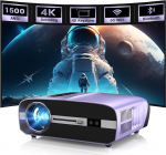 Ultra HD 4K projektor koos WiFi Bluetooth striimimise rakendustega, LED Smart Android TV projektor 4K kodukino v&auml;litingimustes 1500ANSI p&auml;evavalguse kasutamine siseruumides p&auml;evavalguse m&auml;ngimiseks, HDR, 4D Keystone lae kinnitamine