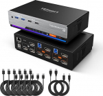 TESmart 8K 60Hz DisplayPort KVM Switch 2 PC 3 Monitor, USB 3.0 EDID KVM Switch dokkimisjaam laua- ja s&uuml;learvutile, Gigabit v&otilde;rk, 4K @ 144HZ, kohandatud kiirklahvivahetus, DP1.4, sisaldab k&otilde;iki PC kaableid