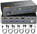 KVM Switch 1 Monitors 4 PC, 4K @ 60 USB C+ Displayport + HDMI KVM Switch with 4 USB 3.0 Ports Keyboard and Desktop Controller