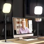 180 LED videovalgus mobiiltelefoni hoidjaga, videovalgus 3 v&auml;rvi ja 5 heledusastmega, USB-ga toidetav v&otilde;tmevalgus videokonverentside, zoomi koosolekute ja otse&uuml;lekannete jaoks, 2 tk.
