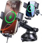 Coolpow juhtmevaba autolaadija 15W juhtmevaba laadimisseadis auto telefonile 360&deg;Rotation iPhone 11 12 13 13 14 15 16 seeria ja Samsung S24 S23 S22 jaoks