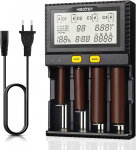 18650 akulaadija, universaalne nutikas akulaadija LCD-ekraaniga akudele NI-MH, NI-Cd, AA, AAA, 14500, 18350, 21700, 26650, Li-Ion LiFePO4, RCR123A (4 pesa), 4 porti