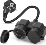 Schuko pistikupesadega pikenduskaabel, topeltpistikupesa 2 pistikupesaga ja tolmukattega, topeltpistikupesa sise- ja v&auml;litingimustes kasutamiseks, max 3500 W, 16 A 250 V, IP44, 0,25 m toitejuhe