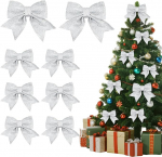 MELLIEX Pack of 8 Christmas Bows Glitter Christmas Bow koos 2 tk 15 cm lehtedega, 6 tk 12 cm vibu vibud j&otilde;ulupuu kaunistamiseks j&otilde;ulukingi kaunistamiseks - h&otilde;bedane