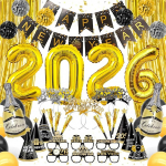 Alaiyaky uusaasta &otilde;htu kaunistus 2026, uusaasta kaunistus 2026 komplekt sisaldab Happy New Year Banner uusaasta &otilde;htu prillid Party Hats Party Pipes Headband Streamers Gold Golden Fringe kardinad jaoks