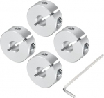 sourcing map Single Split Shaft Collar Set for 8 mm Shaft, One Piece 4 Pieces Clamping Collars 25 mm OD, 10 mm Thickness, Aluminium Alloy Clamp-On Collar with M4 Set Screws and a Wrench