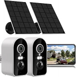 Solar Kabellose aku Kamera Aussen 2K WiFi &Uuml;berwachungskamera Mensch Bewegungserkennung Zwei-Wege-Audio IP66 Wasserdicht HD Nachtsicht SD-Karte Cloud-Speicher (2 Pack)