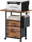 Wooruy Printer Stand with 2 Fabric Drawers, Mobile Filing Cabinet, Side Table on Wheels, Narrow Bedside Table with Side Pocket, Bedside Table, Coffee Tables for Living Room, Bedroom, 60 x 38 x 70 cm